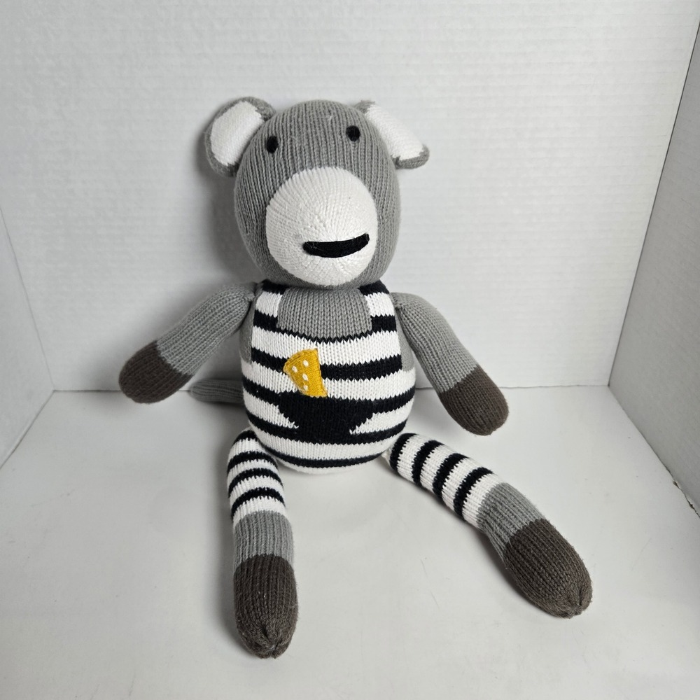 Pottery Barn Kids Mouse Knit Crochet Plush Stuffed Animal Gray 15" Cheese